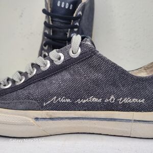 GOLDEN GOOSE V-Star 2 Canvas Sneaker Distressed Denim/Grey/Navy Size 36